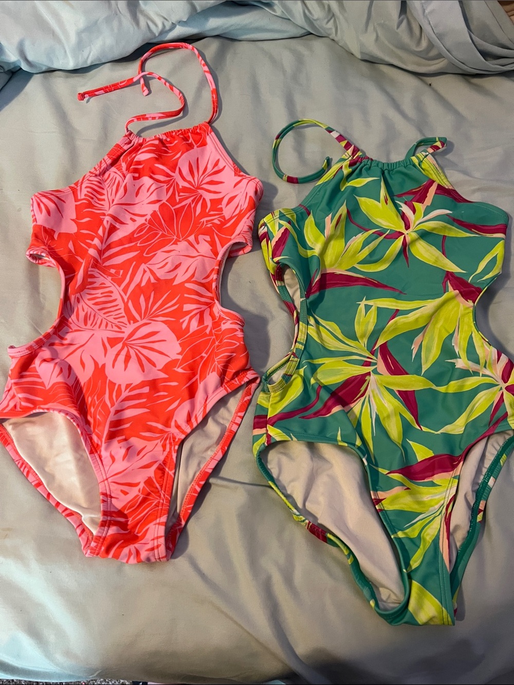 Old Navy Kids One-Piece Swimsuit Pink & Green Tropical Print
